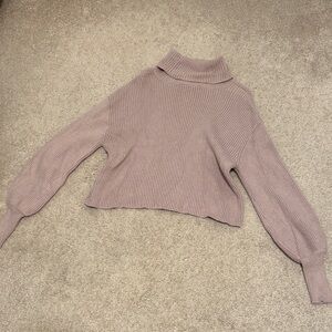 Express Ribbed Cowl Neck Sweater - Light Mauve